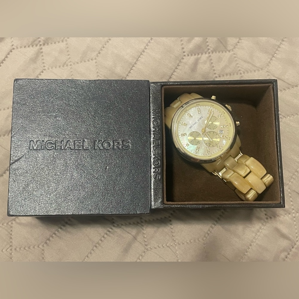 MK acetate bracelet watch in beige